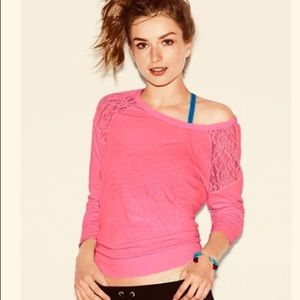 PINK VS Lace Shoulder Raglan Long Sleeve Tee Size XS